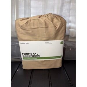 BRAND NEW Queen Cotton Blend Sateen Sheet 4PC Natural Heather Room Essentials